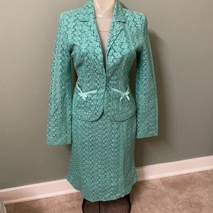 Beth Bowley Turquoise Color Lace Skirt Suit